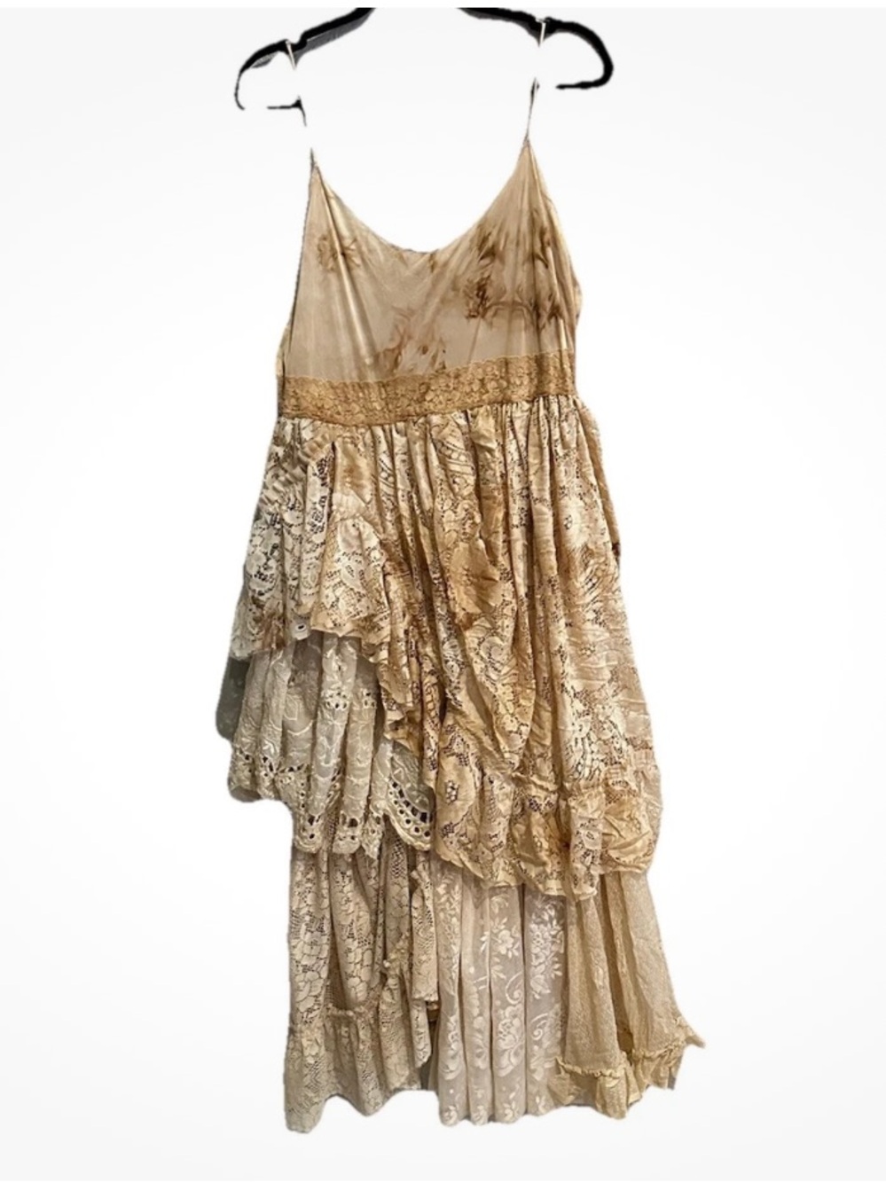 Upcycled shabby chic slip maxi dress Tiered Lace Maxi Dress Boho Festival Sz XL - Picture 8 of 13